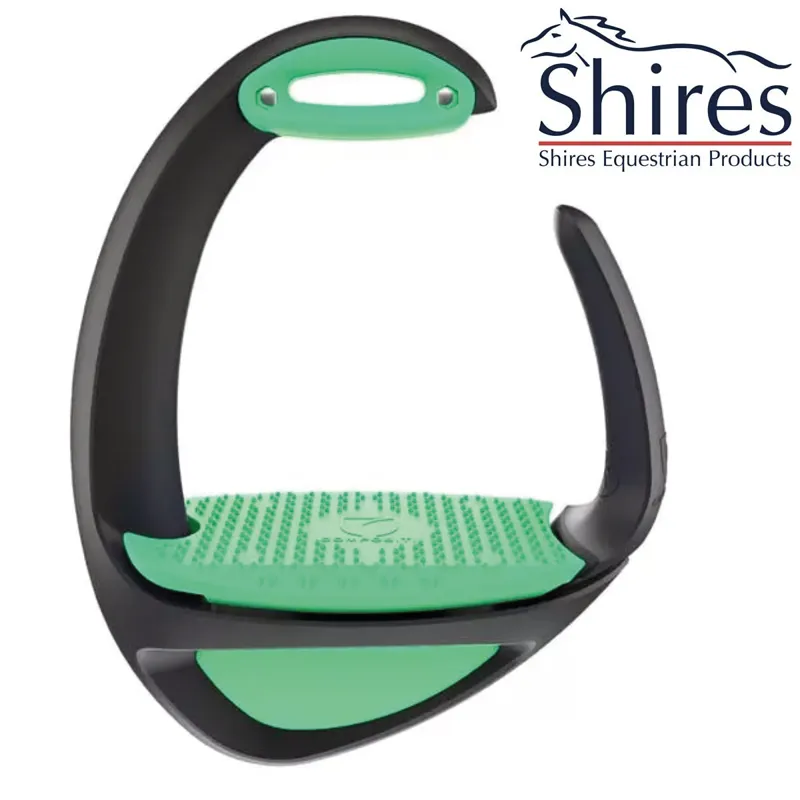 Shires Compositi Ellipse Stirrups - Comfort + - Black and Bright green 